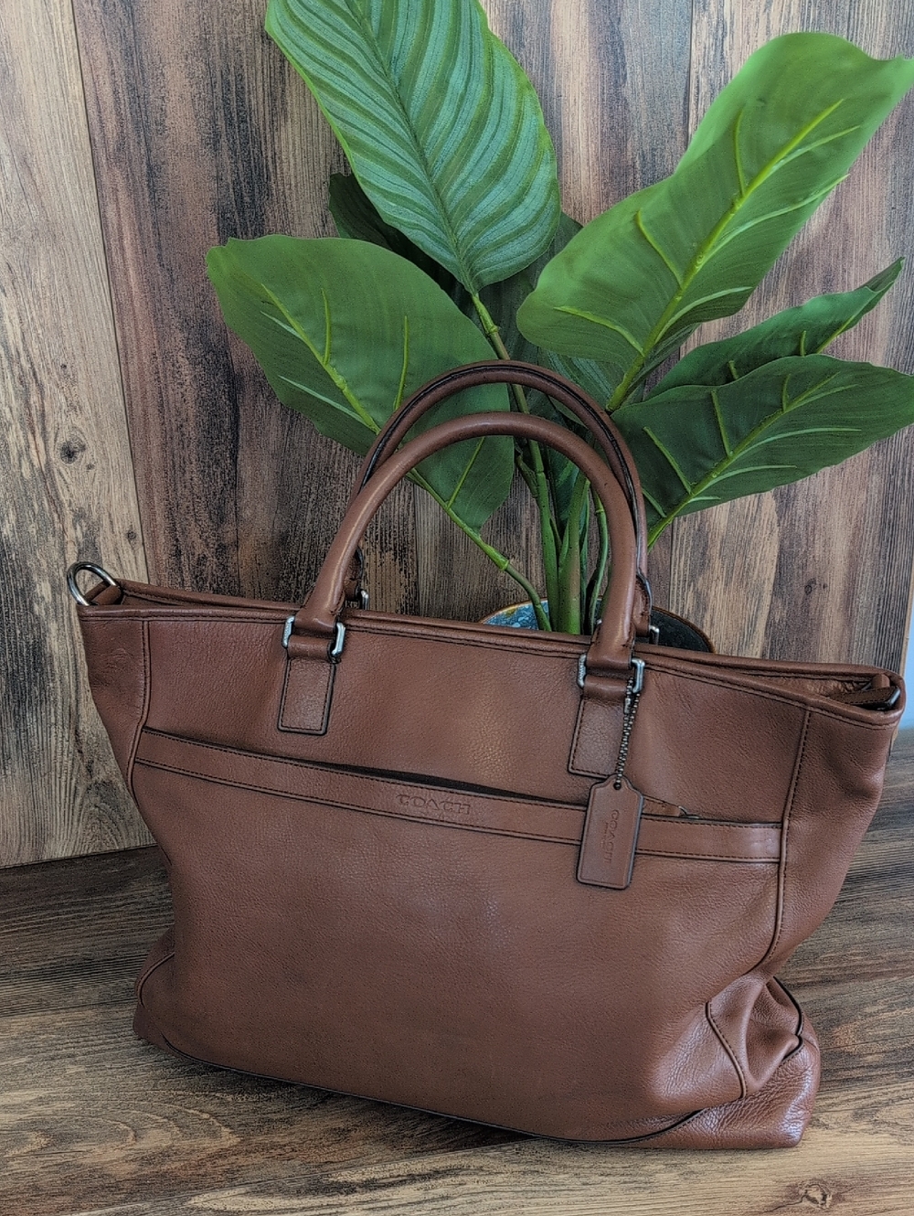 Coach Leather Briefcase Tote with Detachable Shoulder Strap M398